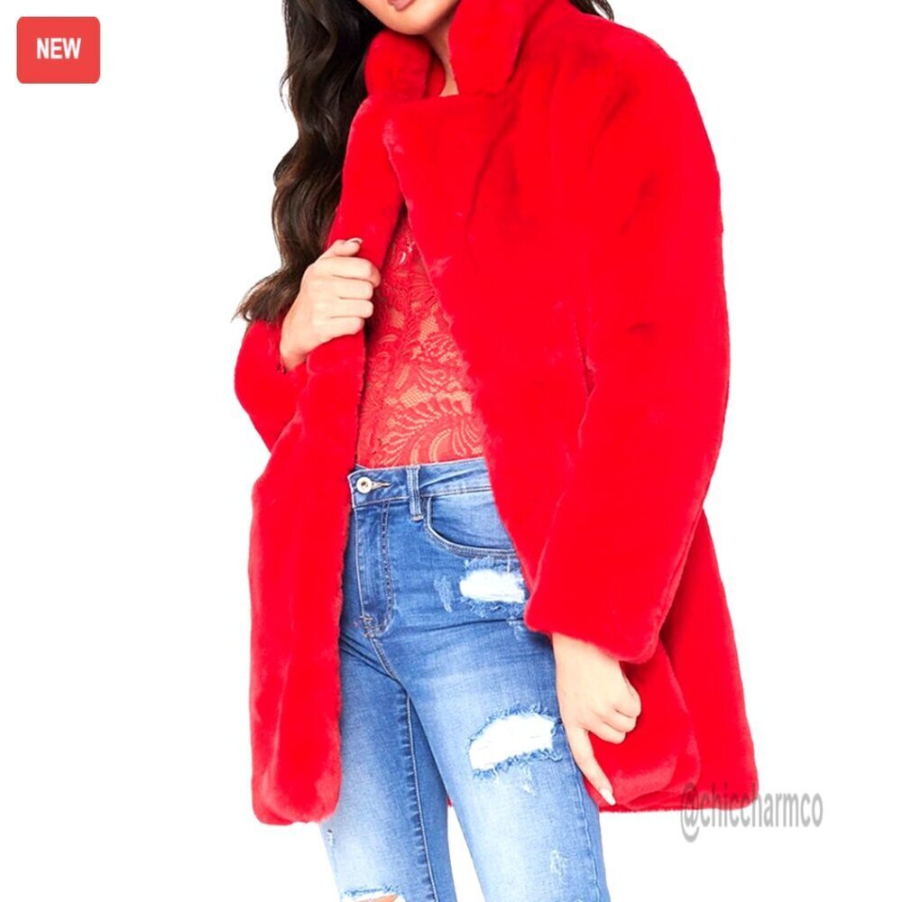 Winter Warm Faux Fur Lapel Coat with Inner Lining and Buttons